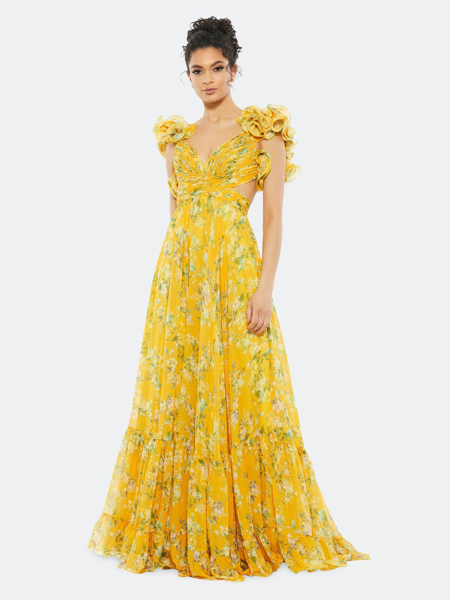 Ruffle Tiered Floral Cut-Out Chiffon Gown | Verishop
