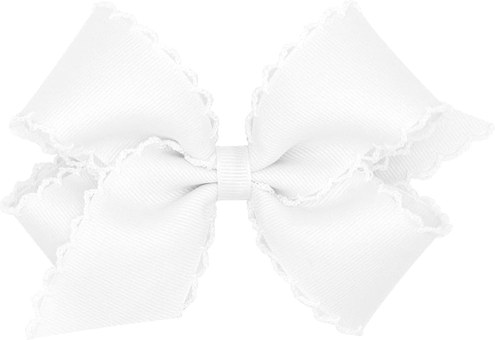 Wee Ones Girls' Classic Grosgrain Moonstitch Edge Hair Bow on a WeeStay Hair Clip, Medium, White | Amazon (US)