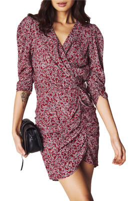 Ba&Sh Puff Sleeves Mini Dress Sz 8UK 4USvS Red Floral Ditsy Paisley Ruched Party | eBay UK