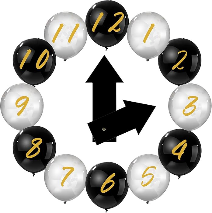 14 Pcs New Year Eve Party Decor Kit Wall Clock Countdown Balloons Set with Confetti Inside, Count... | Amazon (US)