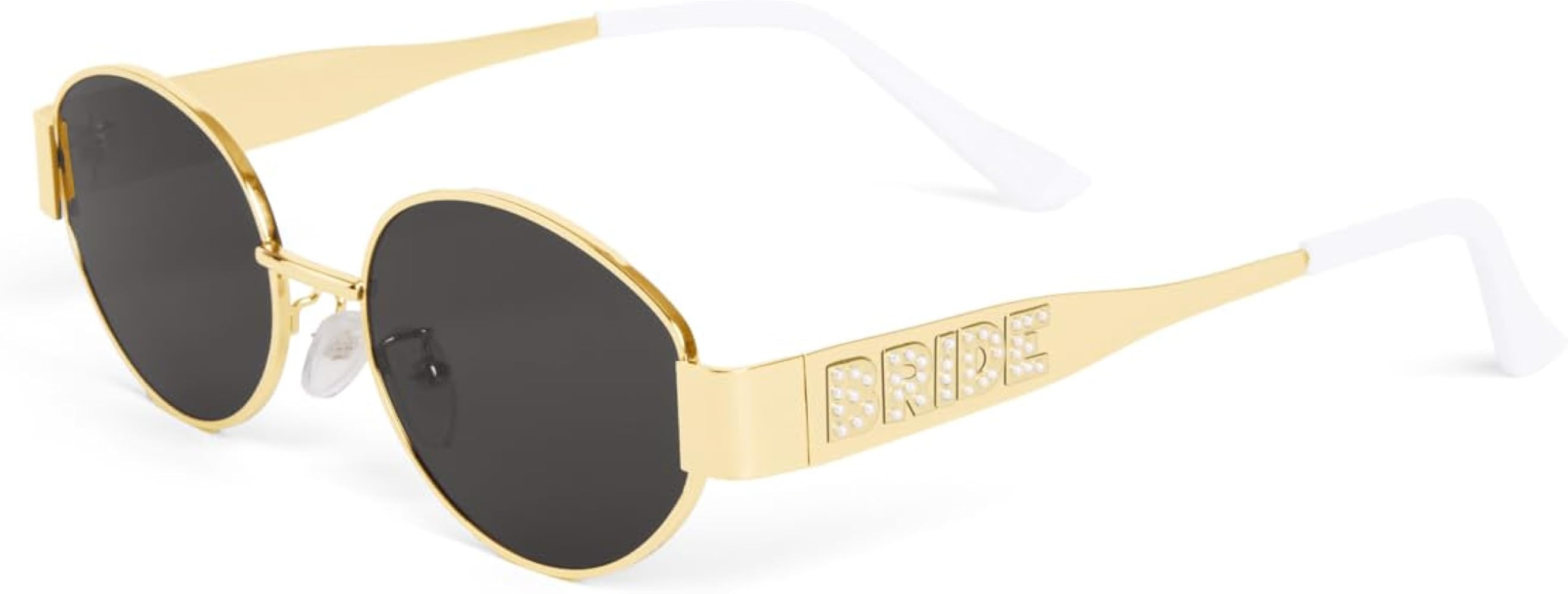 xo, Fetti Gold Metal Bride Sunglasses | Bachelorette Party Pearl Sunnies, Engagement Decorations,... | Amazon (US)