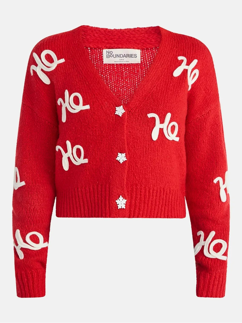 No Boundaries Embroidered Christmas Cardigan, Women's & Women's Plus | Walmart (US)
