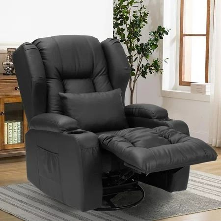 IPKIG Manual Faux Leather Recliner Chair- Swivel Rocker Recliner Chair 360 Degree Swivel Ergonomic G | Walmart (US)
