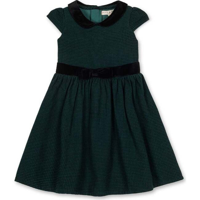 Hope & Henry | Organic Flutter Sleeve Peter Pan Collar Party Dress, Scottish Houndstooth | Organic Cotton (Green, Size 3Y) | Maisonette | Maisonette