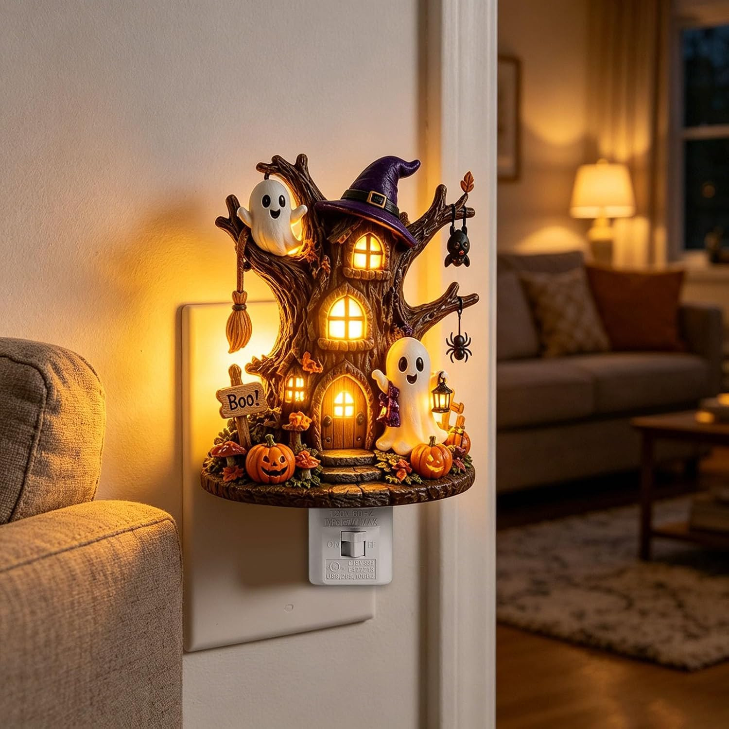 Halloween Tree House Night Light Plug In Spooky Ghost Pumpkin Wall Decor | Amazon (US)