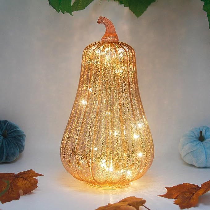 Mercury Glass Pumpkin Lights with Timer, Battery Operated Led Pumpkin Lights for Halloween Fall,T... | Amazon (US)