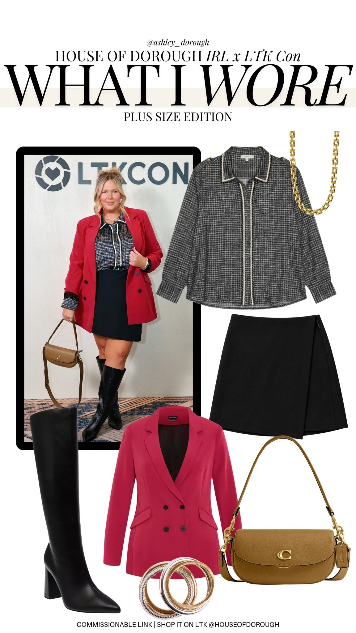 LTK con outfit! Wearing a size 3X in the skort and a 2X in the top. Blazer is 18 and runs oversized! Plus size, outfit inspo, LTK con, fall fashion, apron belly

#LTKMidsize #LTKPlusSize #LTKWorkwear