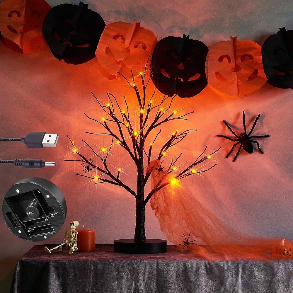 LITBLOOM Lighted Spooky Halloween Tree with Timer Battery Operated or USB Plug in, Pre-lit Black ... | Amazon (US)