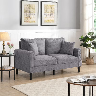 Lyngins Wooden Frame 2-Seater Loveseat Sofa with 2 Pillows, Upholstered High-Density Sponge, Couch for Living Room/Bedroom/Apartment, Light Gray | Target