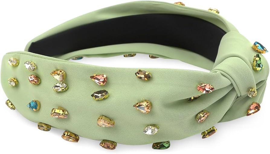 YISSION 1PC Crystal Knotted Headband for Women Non Slip Rhinestone Headband Green Head Band Fashi... | Amazon (US)