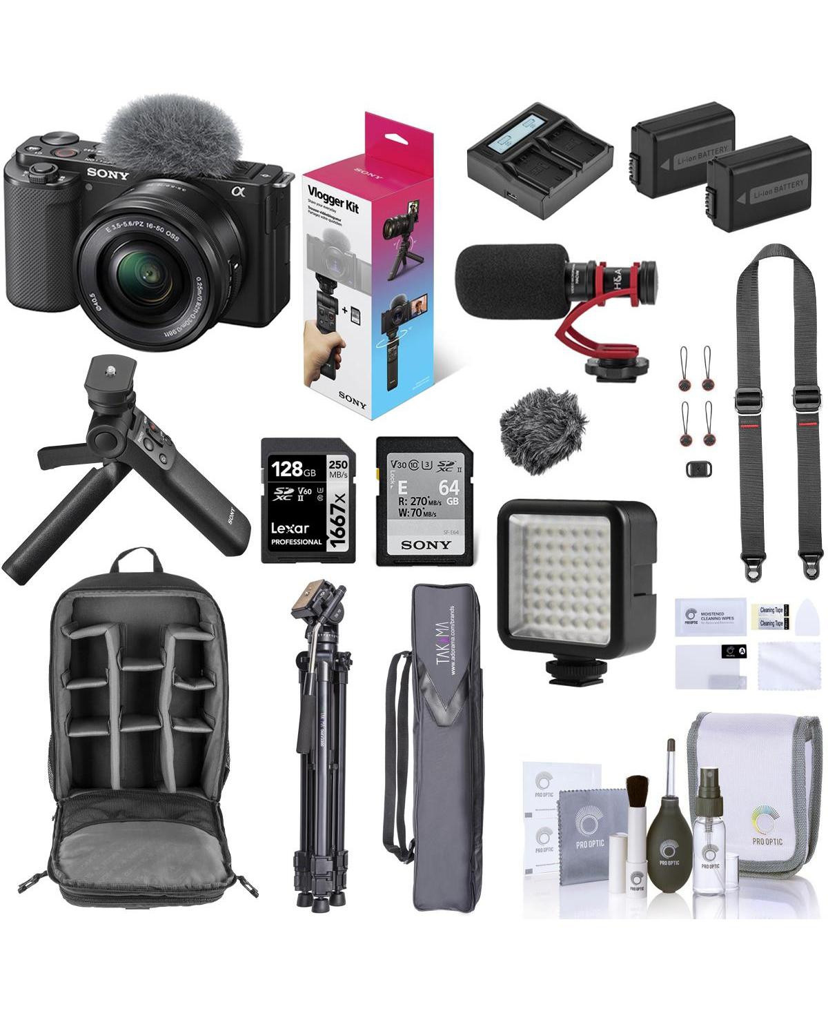 Sony Sony Zv-E10 Mirrorless Vlog Camera with 16-50mm Lens, Black - Bundle with Vlogger Accessory Kit, 128GB Sd Card, Backpack, 2x Extra Battery, Dual | Macy's