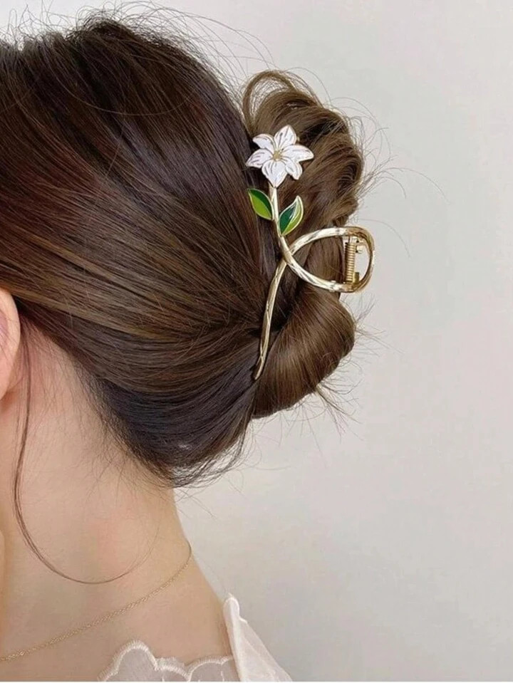 1pc/Set Women's Alloy Hair Clip With Flower, Shark, Ponytail & Hair Bun Designs Suitable For Outd... | SHEIN