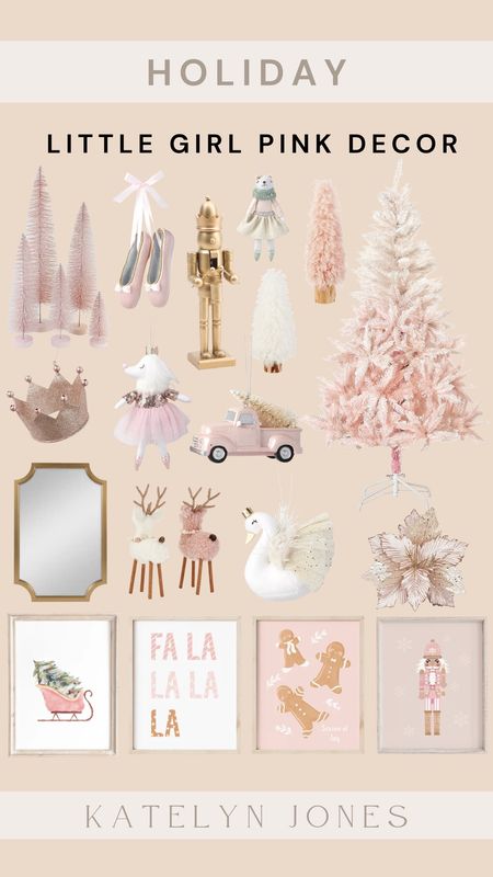 Little girls holiday decor / pink holiday decor / pink decor / pink accent pieces / pink walls art / pink christmas tree / pink christmas decor / nutcracker / gold mirror 

#LTKhome #LTKkids #LTKHoliday