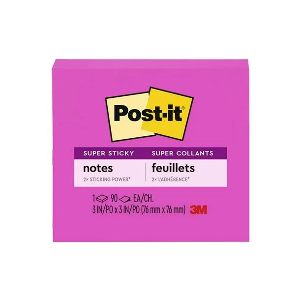 Post-it Super Sticky Notes, 3 in x 3 in, Bright Pink, 1 Pad | Walmart (US)