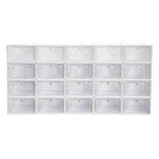 YIYIBYUS 20-Pair White Plastic Stackable Drop Front Shoe Boxes with Lid HG-HSYXF-2061 - The Home ... | The Home Depot