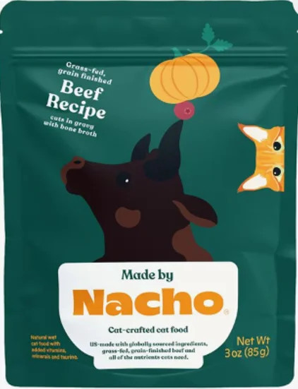 Made by Nacho Wet Cat Food, Cuts in Gravy, Limited Ingredients, Grass-Fed Grain Finished Beef Recipe with Bone Broth for Extra Hydration, 3 oz. Pouch - Walmart.com | Walmart (US)