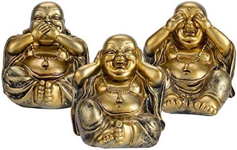 YINASI Set of 3 Feng Shui Loving Buddha Statue, Hear See Speak No Evil Happy Face Laughing Buddha... | Amazon (US)