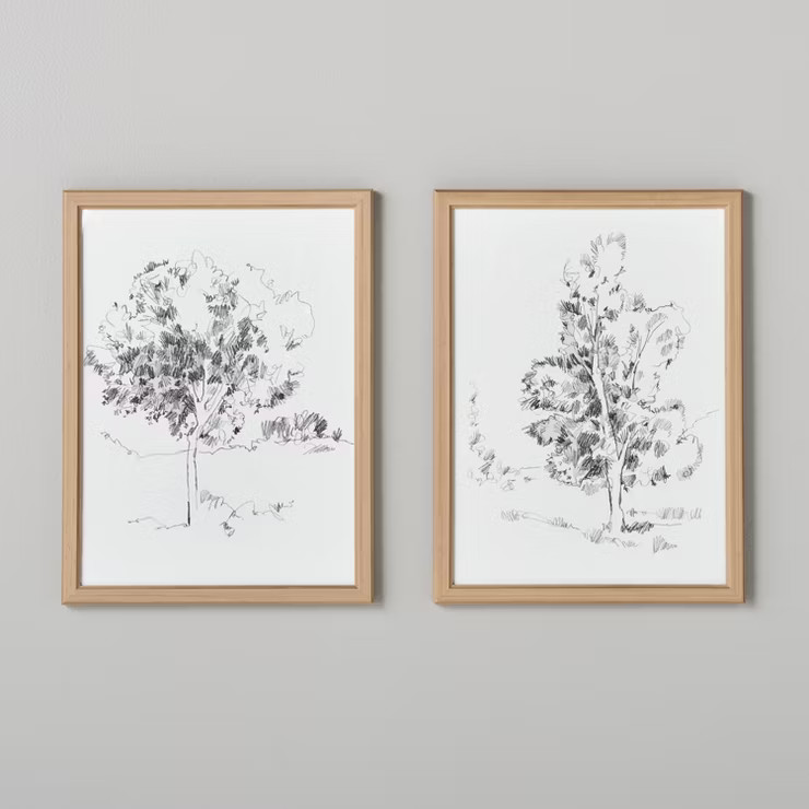 (Set of 2) 12"x16" Tree Sketch Framed Wall Art Black/Cream - Hearth & Hand™ with Magnolia | Target