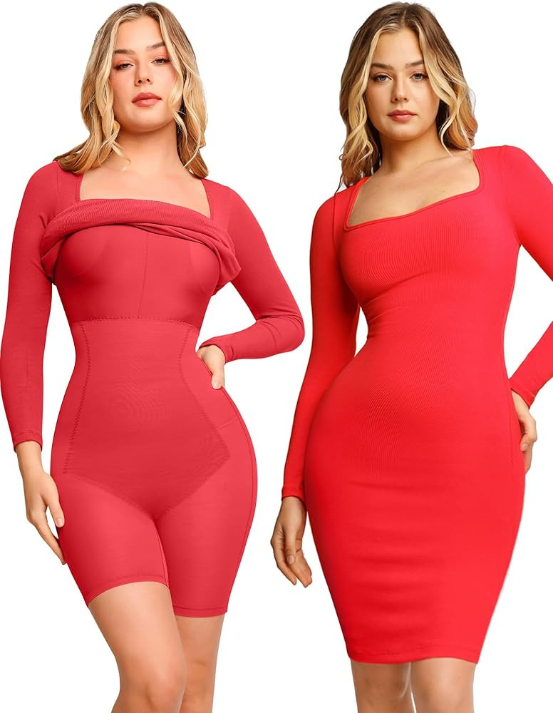 Popilush Shapewear Dress 9 in 1 Bodycon Dress with Built in Shapewear Lounge Long Sleeve Dresses ... | Amazon (US)