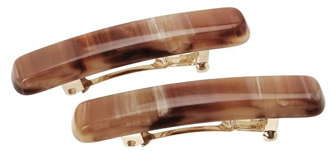 France Luxe Mini Rectangle Barrette, Caramel Horn, Set of 2 - Classic French Design for Everyday ... | Amazon (US)