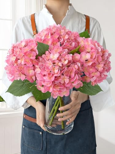 JINWOE Light Pink Faux Hydrangea Flowers for Decoration,4Pcs 20" Real Touch Lifelike Faux Flowers, Full Fake Artificial Hydrangeas with Stems for Bouquet Table Centerpieces Spring Home Decoration | Amazon (US)