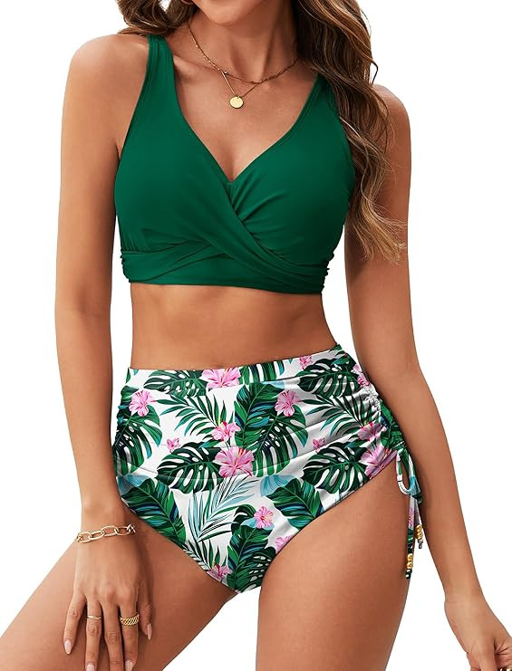 Arolina Womens High Waisted Bikini Sets V Neck Twist Front Two Piece Swimsuit Adjustable Tie Side... | Amazon (US)