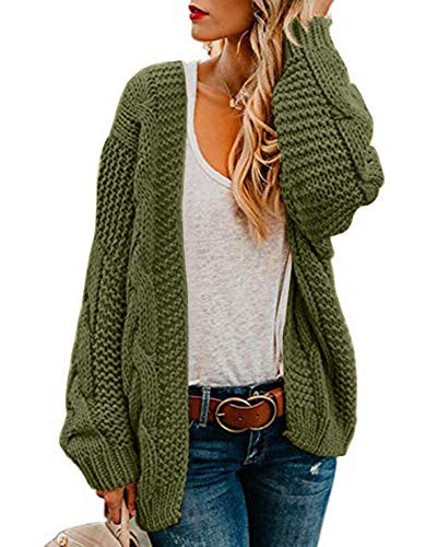 Ferrtye Womens Oversized Chunky Open Front Cardigan Sweaters Cable Knit Long Sleeve Cardigans Outwear Coats Green, X-Large | Amazon (US)