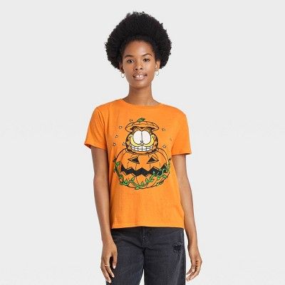 Women's Halloween Garfield Pumpkins Short Sleeve Graphic T-Shirt - Matte Orange | Target