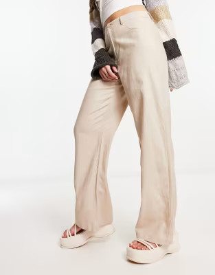 Only high waisted wide leg linen trousers in beige | ASOS (Global)