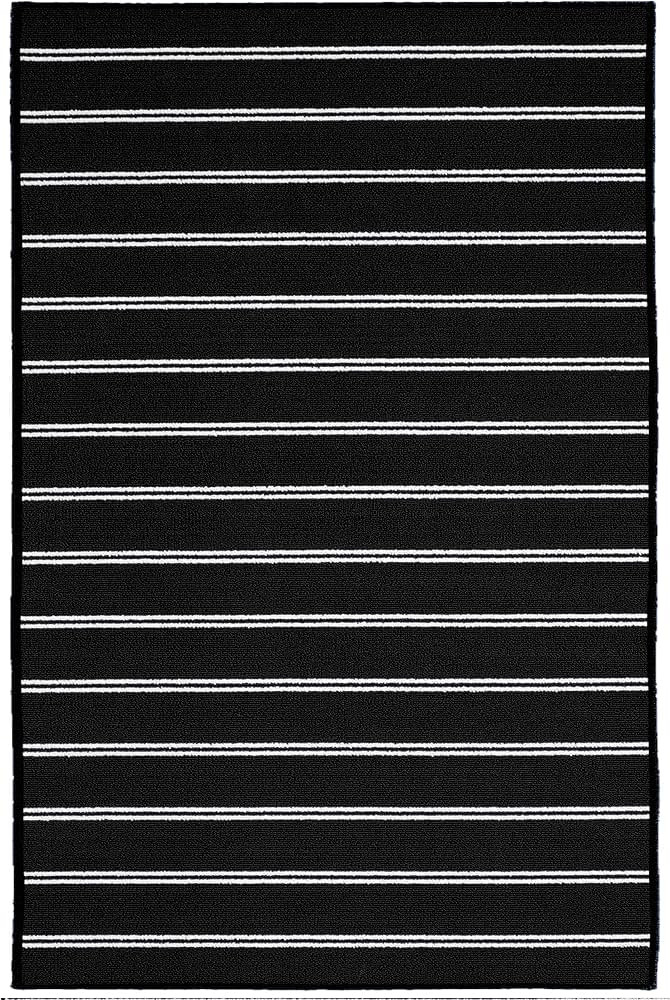Garland Rug Avery Striped Black/ White 3 Ft 6 In X 5 Ft Rug Non-Slip, Soft, Stain-Resistant Ideal... | Amazon (US)
