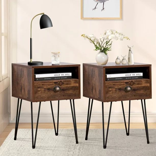 VECELO Set of 2 Nightstand with Drawer and Open Shelf, Modern Side Table for Living Room/Bedroom/... | Walmart (US)