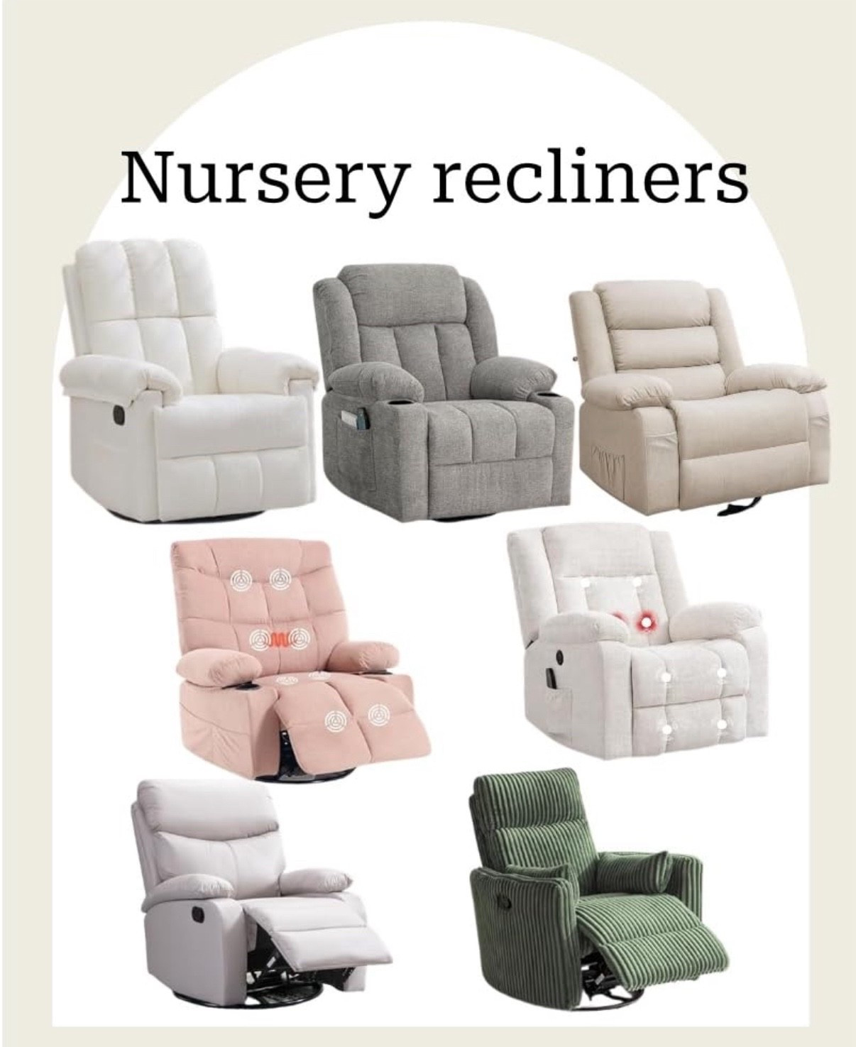 Cozy nursery recliners. Mostly under $300! And come in color options👏

#LTKBaby #LTKBump #LTKGiftGuide
