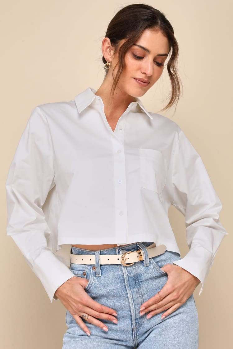 Effortlessly Elevated White Cropped Button-Up Top | Lulus