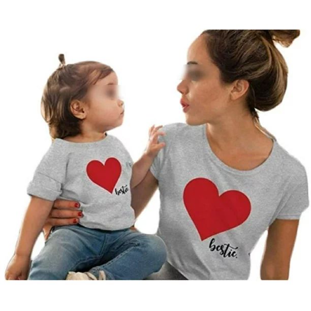 Mommy and Me Shirts Love Heart Printed Short Sleeve T-Shirt Tops Blouse Mother Daughter Matching ... | Walmart (US)