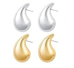 2 Pairs Earrings Dupes Chunky Gold Hoop Earrings for Women Girls,18k Gold Lightweight Hollow Open... | Amazon (US)