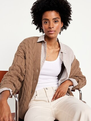 Oversized Slouchy Cable-Knit Cardigan Sweater | Old Navy (US)