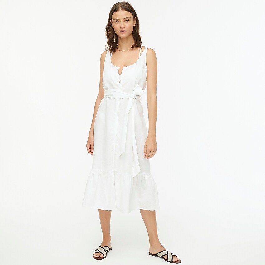 Cotton-linen button-front midi dress | J.Crew US