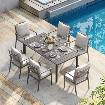 HAPPATIO Patio Dining Set, Metal Outdoor Table and Chairs Set for 6, Powder-Coated Metal Chairs with Cushions for Deck Backyard Lawn | Target