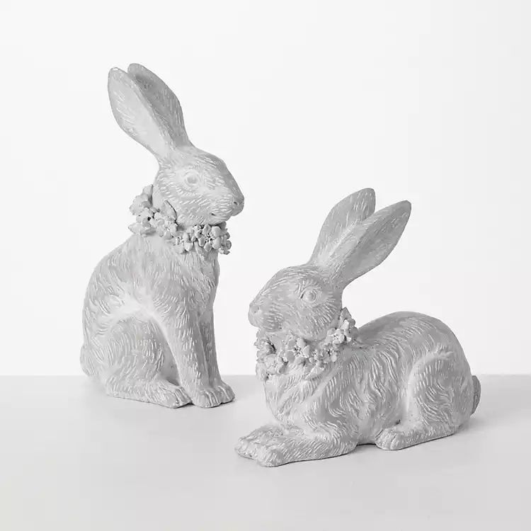 Whitewashed Gray Resting Bunny Figurines, Set of 2 | Kirkland's Home
