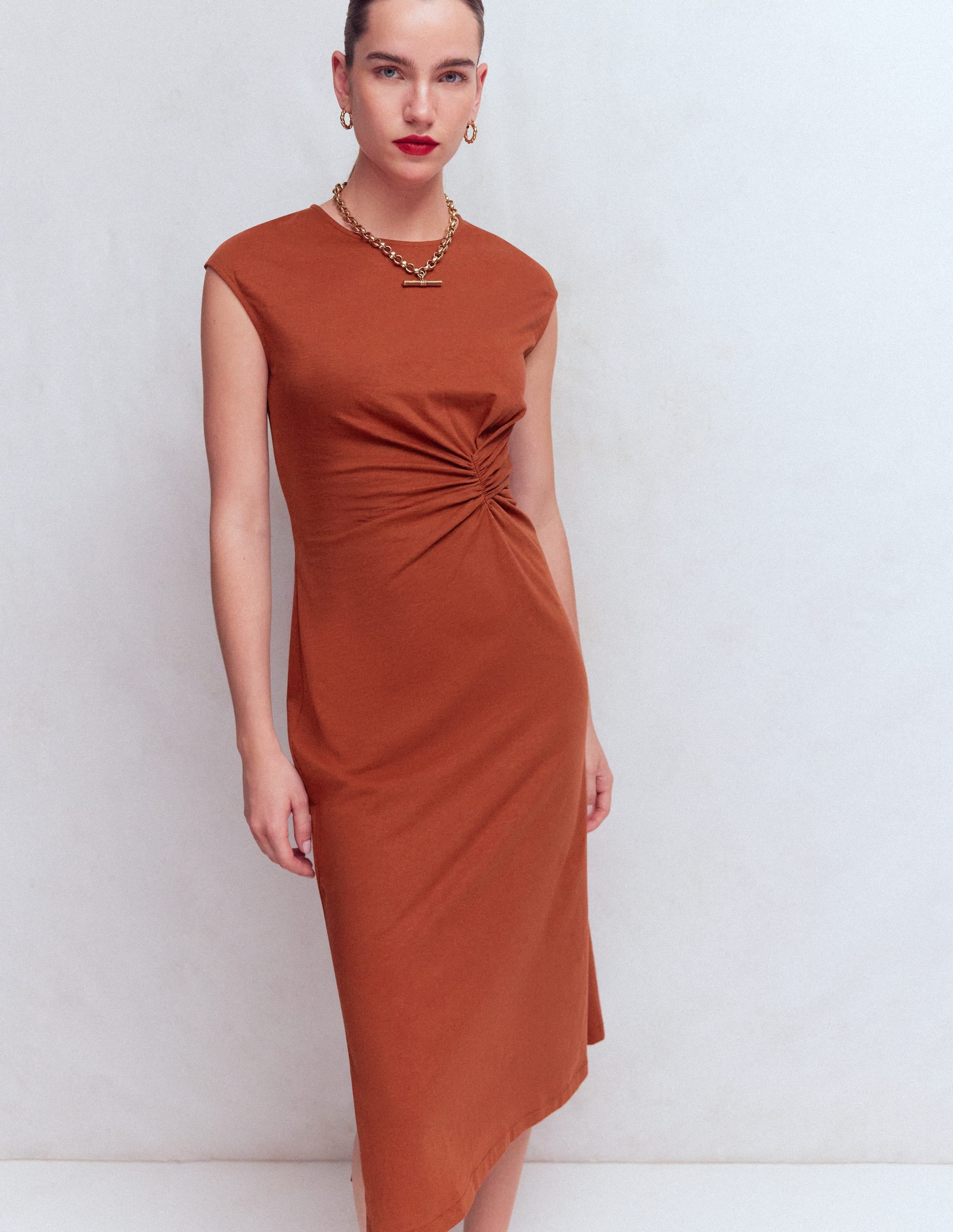Delilah Twisted Midi Dress-Burnt Orange | Boden (US)