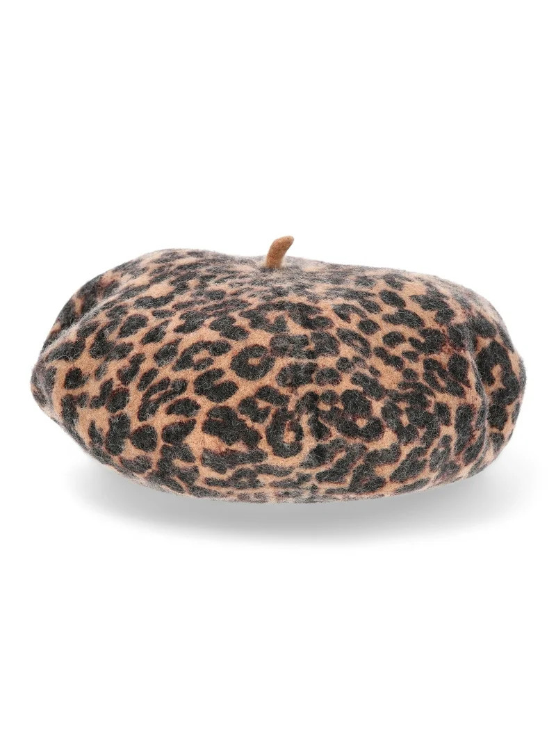 No Boundaries Women's Print Beret, One Size, Leopard | Walmart (US)