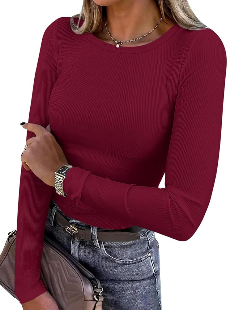 PRETTYGARDEN Womens 2025 Summer Fall Long Sleeve Shirts Ribbed Knit Fitted Basic Tee Going Out To... | Amazon (US)