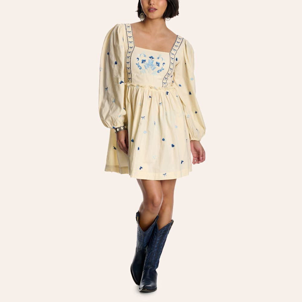 Cotton & Rye Women's Cream Floral Embroidered Long Sleeve Mini Babydoll Dress | Cavender's