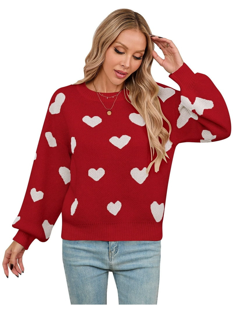 Sweaters for Women Crewneck Cute Heart Knitted Sweaters Winter Warm Pullover Sweaters Alsol Lames... | Walmart (US)