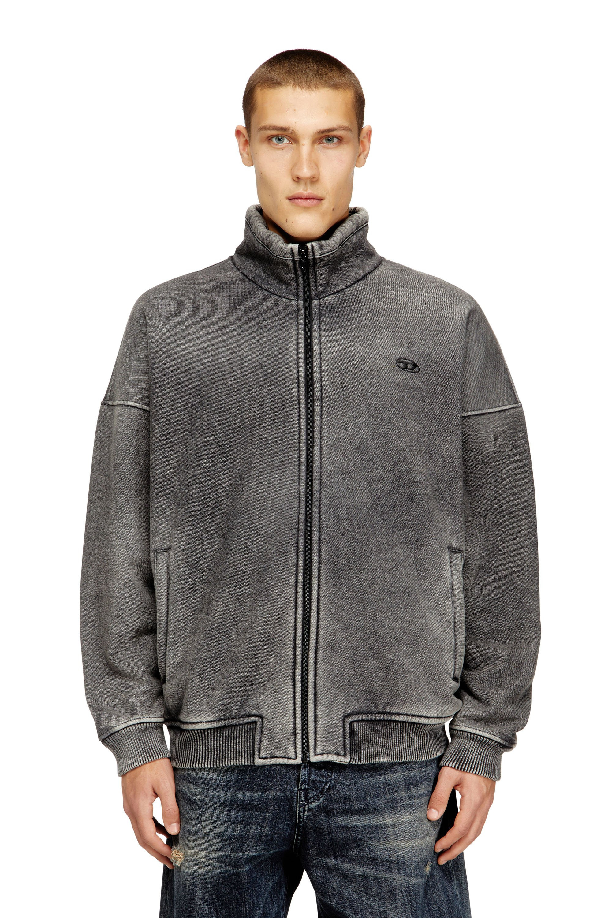 Diesel - Teddy-lined zip jacket with denim effect - Jackets - Man - Grey | Diesel US