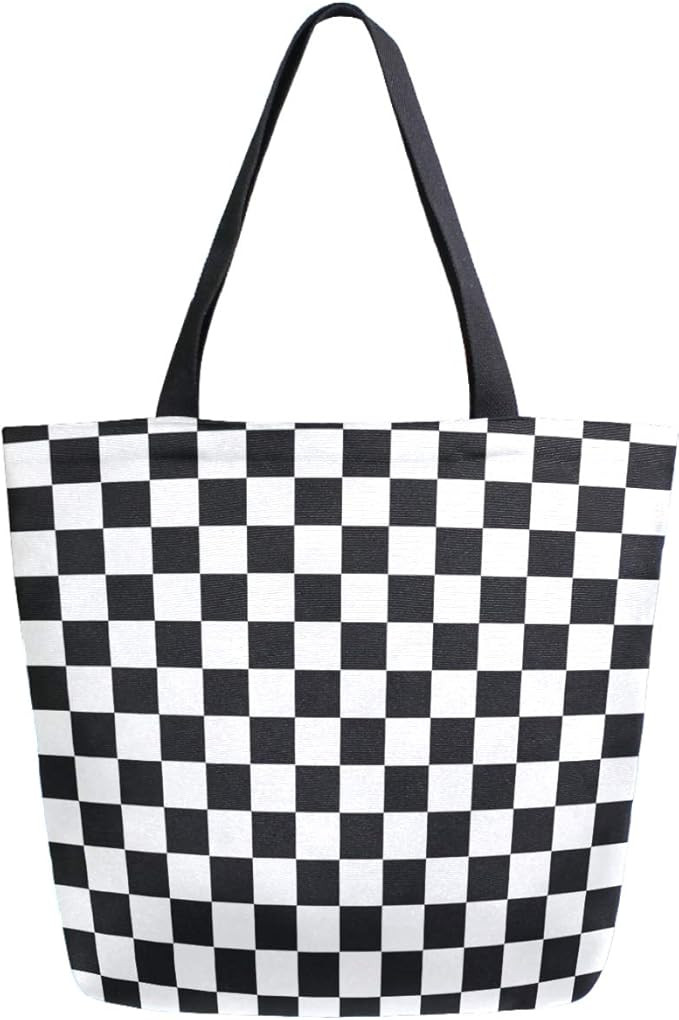 ZzWwR Stylish Racing Flag Checkers Extra Large Canvas Market Beach Travel Reusable Grocery Shoppi... | Amazon (US)