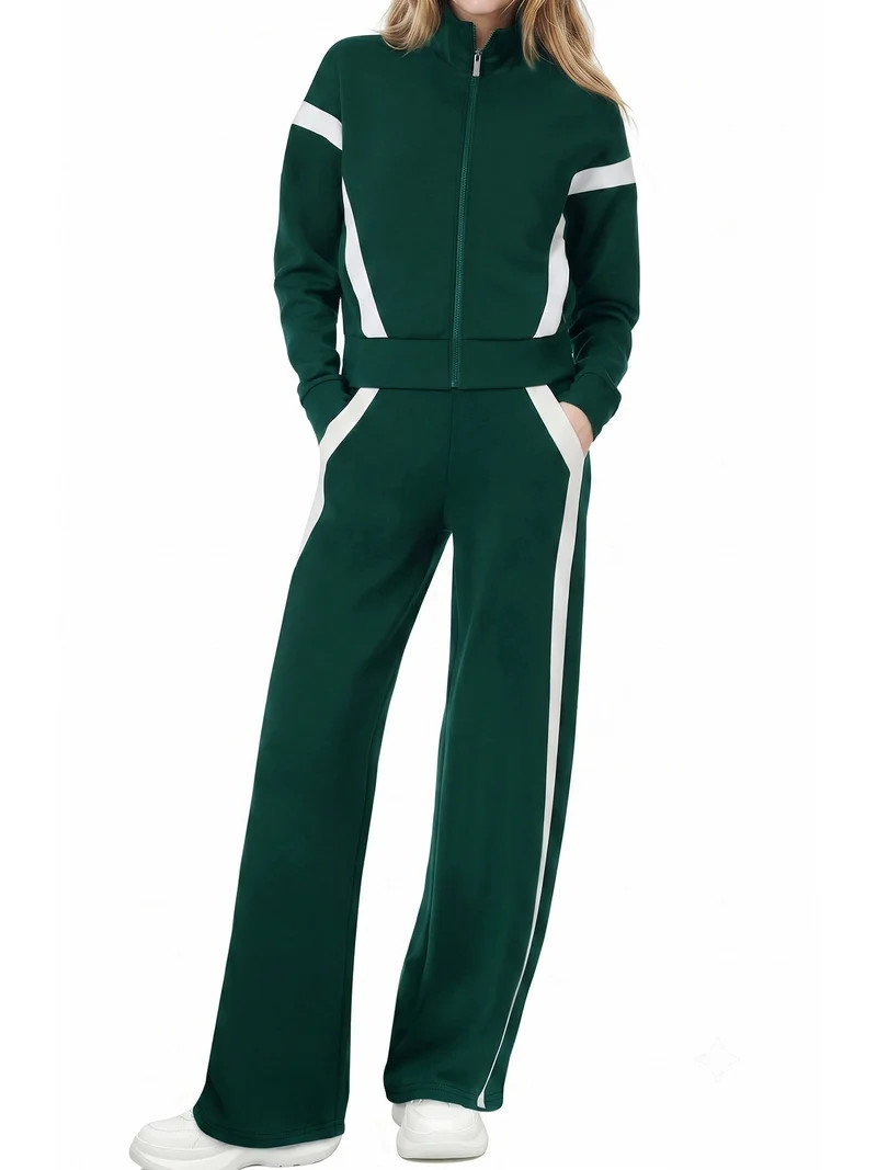 UVN Womens 2 Piece Outfits Fall Winter Casual Fashion Tracksuit Long Sleeve Zip Up Tops and Wide ... | Walmart (US)