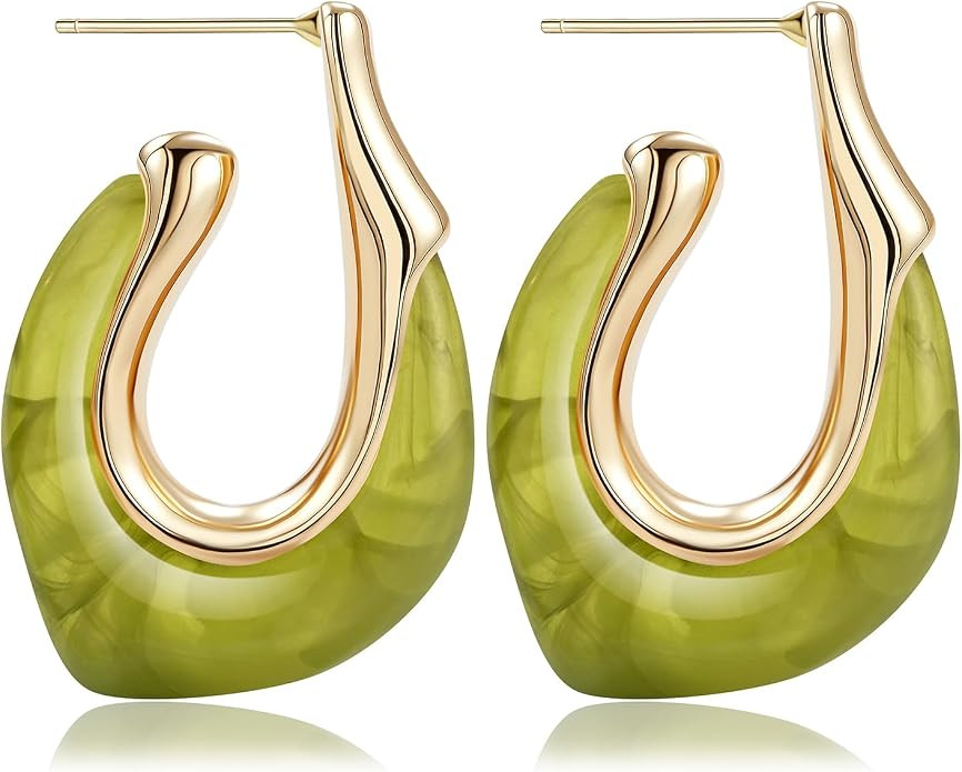 Acrylic Gold Hoop Earrings Chunky Huggie Statement Vintage Earrings Cute Resin Drop Earring Trend... | Amazon (US)