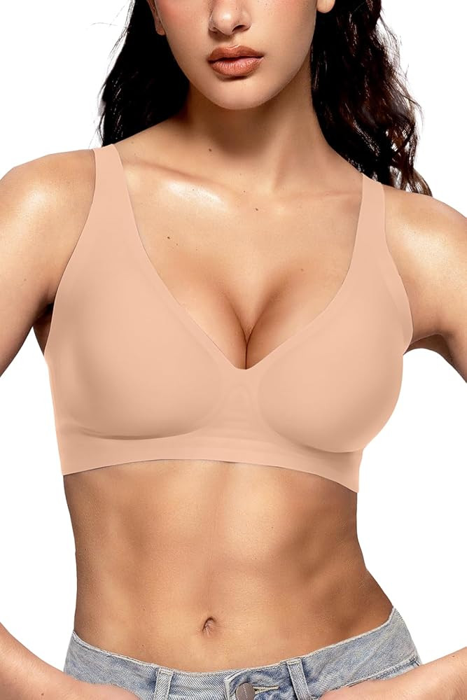 Vertvie Jelly Wireless Bras for Women Push Up Plunge Seamless T-Shirt Bras No Underwire Supportiv... | Amazon (US)