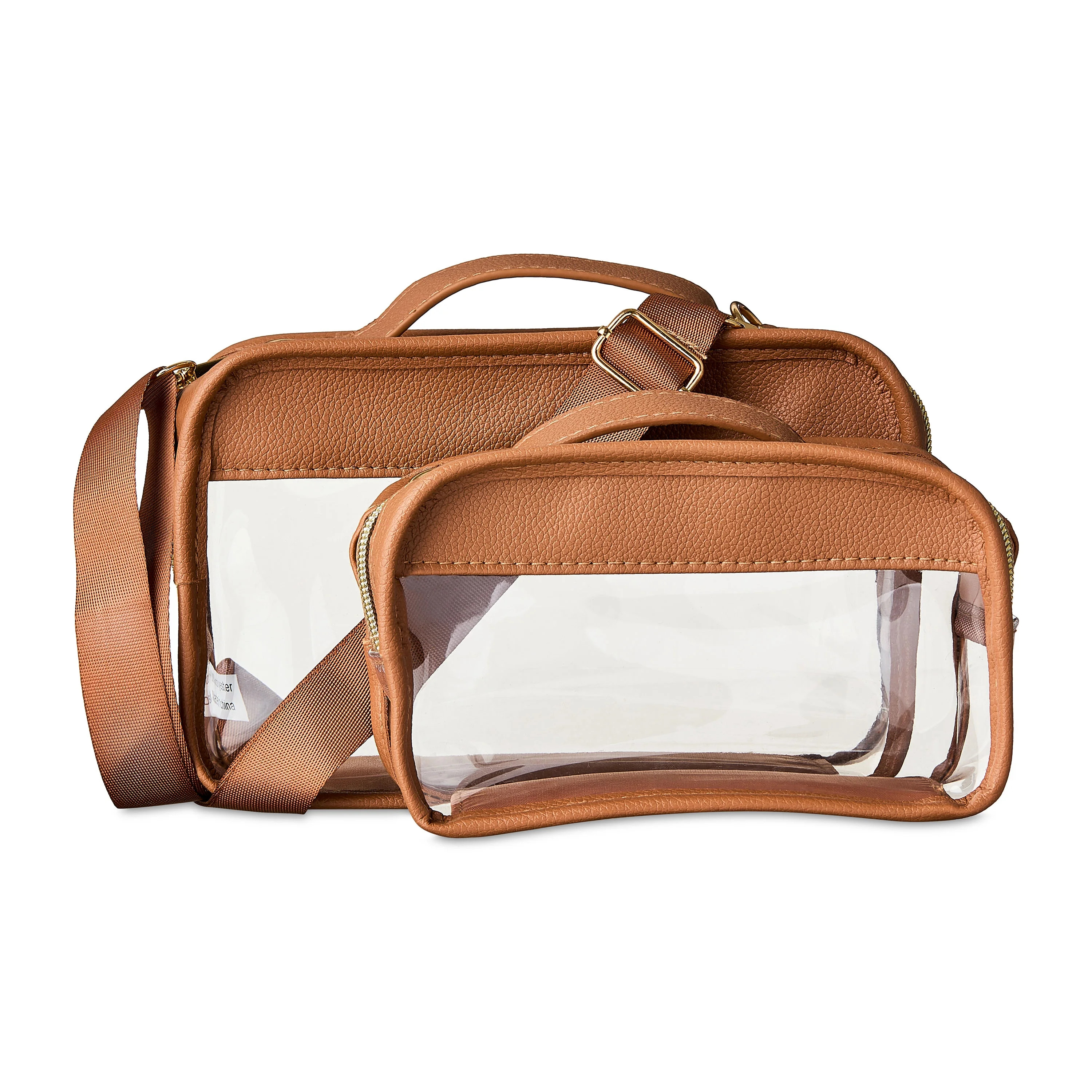 Walmart Travel Bag Set, Clear Bag Brown Leather, Makeup Bag and Toiletry Organizer Clear Stadium ... | Walmart (US)